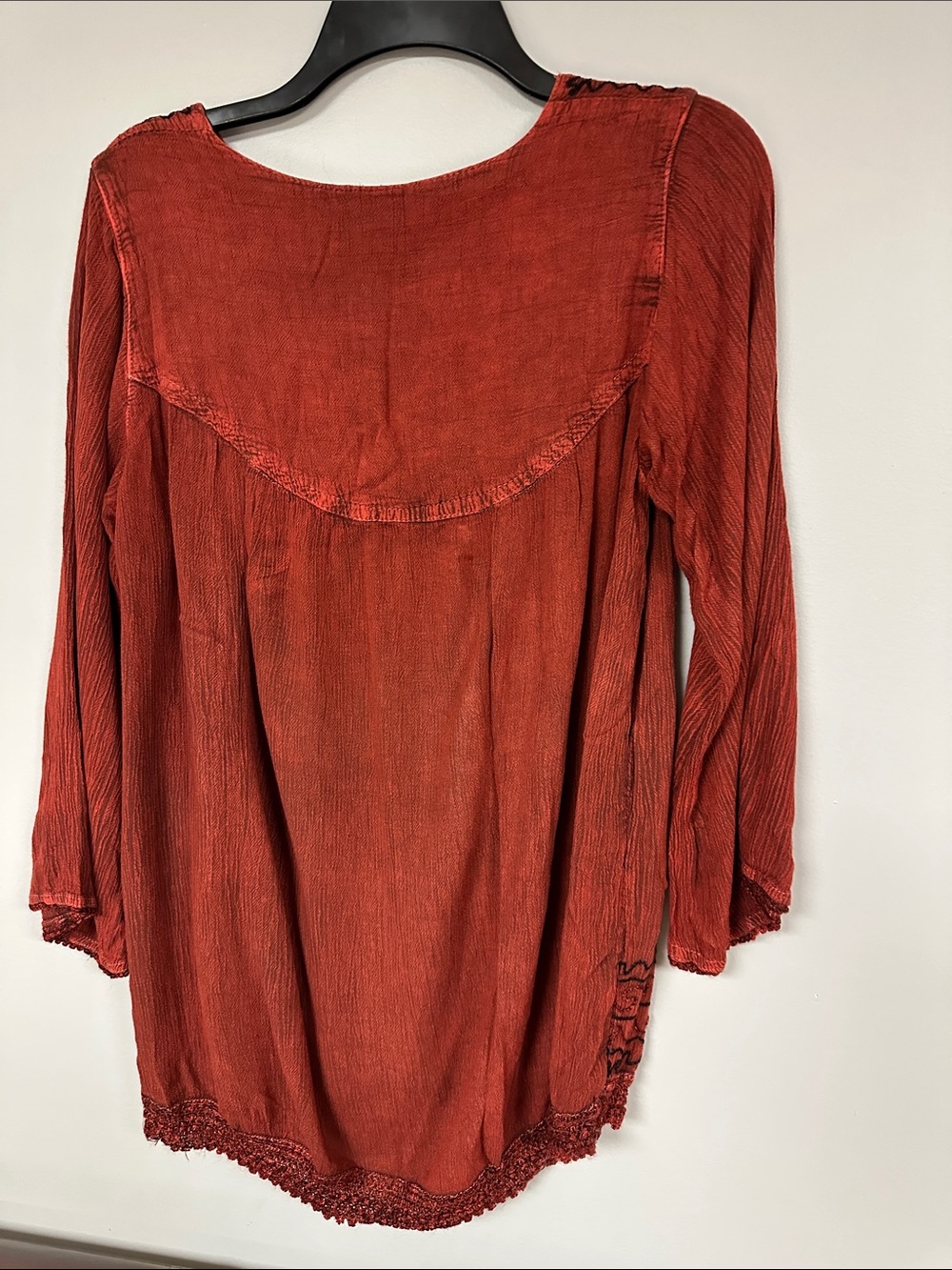 Soft Rust  Embordered Peasant Blouse, Long Sleeve M/L - Picture 6 of 6